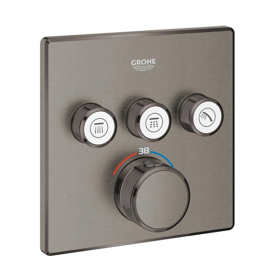 GROHE GROHTHERM SMARTCONTROL KARE TASARIM 3 KUMANDALI ANKASTRE TERMOSTATİK BATARYA – FIRÇALANMIŞ HARD GRAPHITE