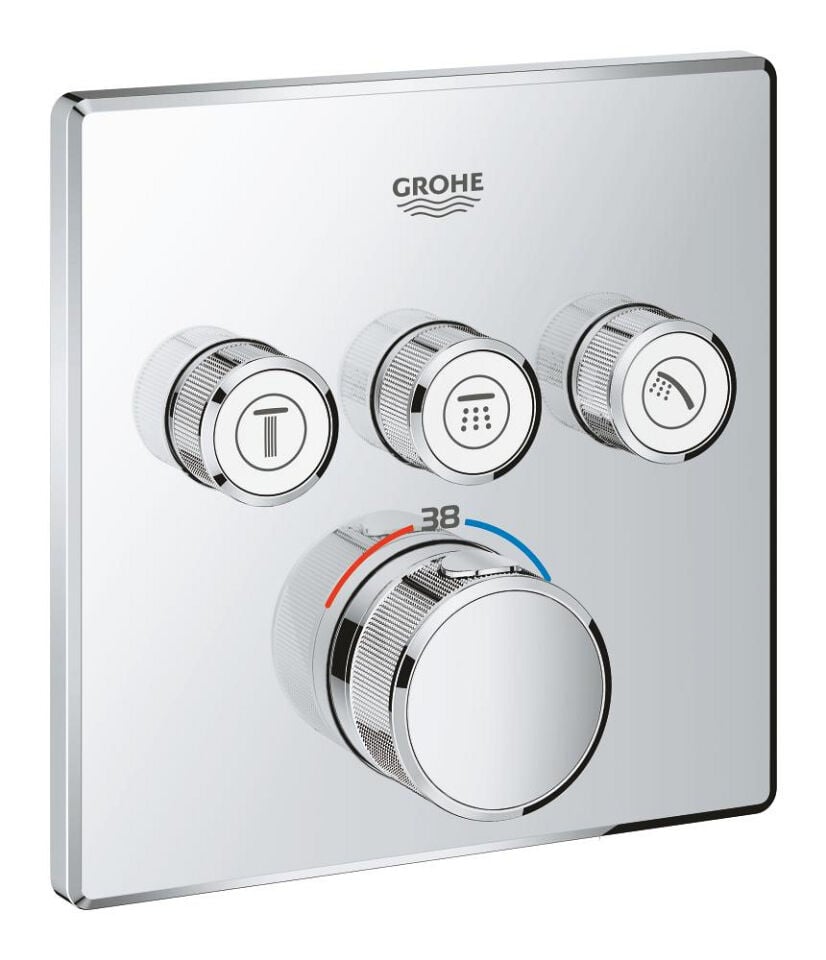 GROHE GROHTHERM SMARTCONTROL KARE TASARIM 3 KUMANDALI ANKASTRE TERMOSTATİK BATARYA – KROM