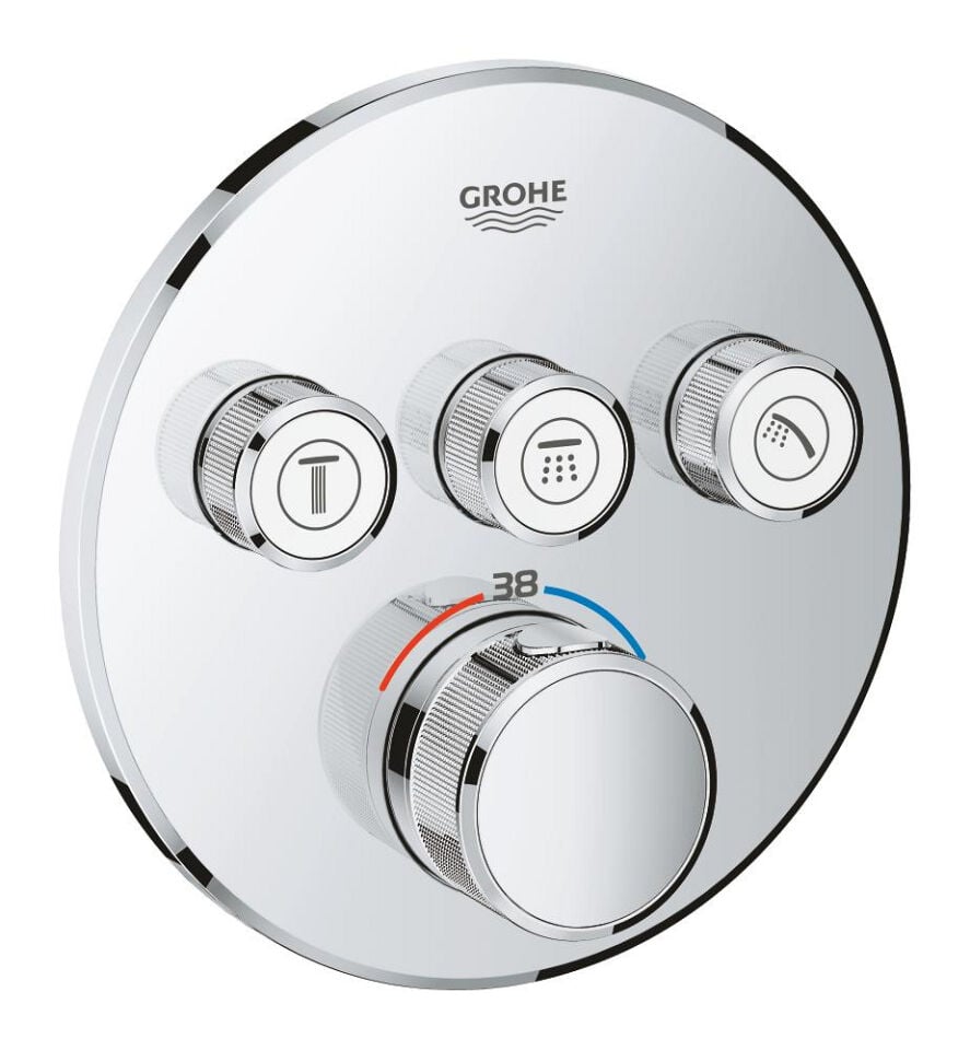 GROHE GROHTHERM SMARTCONTROL YUVARLAK TASARIM 3 KUMANDALI ANKASTRE TERMOSTATİK BATARYA – KROM